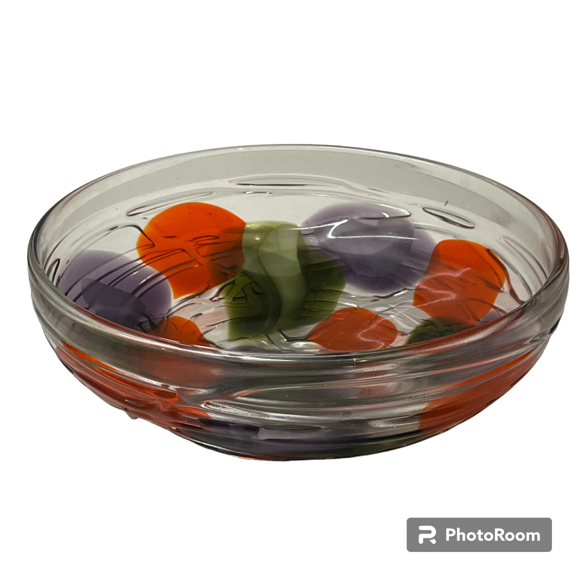Hand Blown Glass Fruit Bowl With Splashes Of Colour