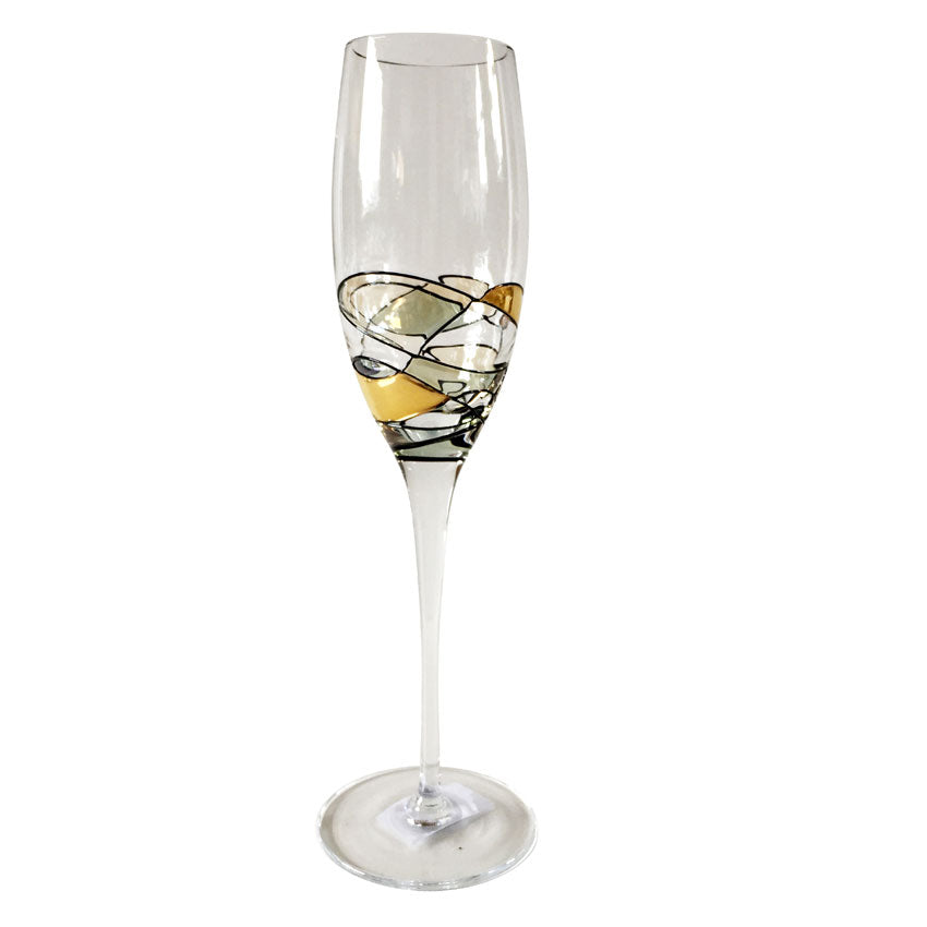Gold Mosaic Finish Hand Blown Champagne Glasses - Set Of 4