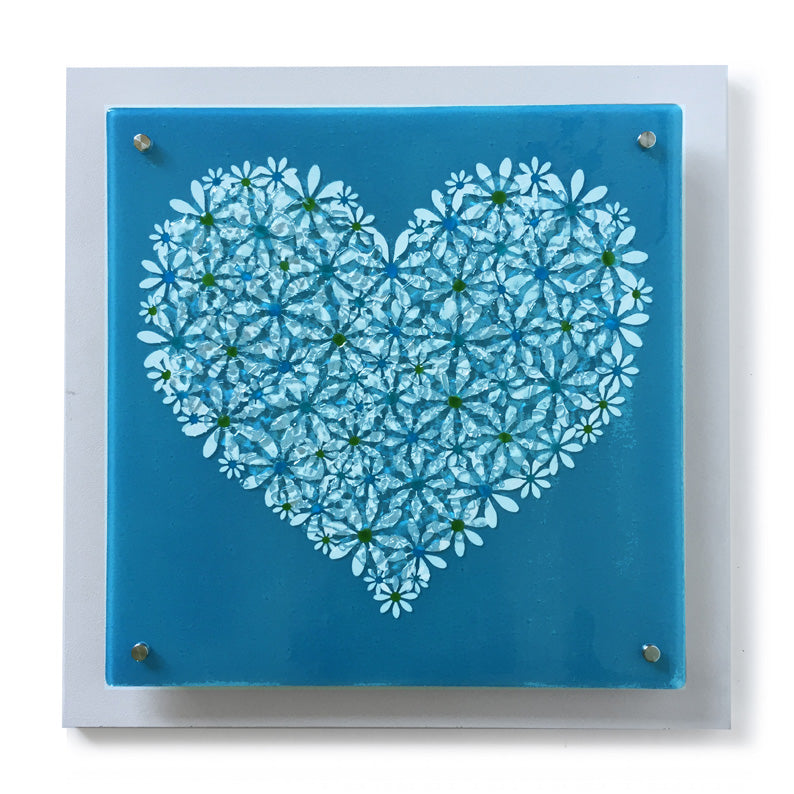 Exquisite Turquoise Heart Design Glass Wall Panel