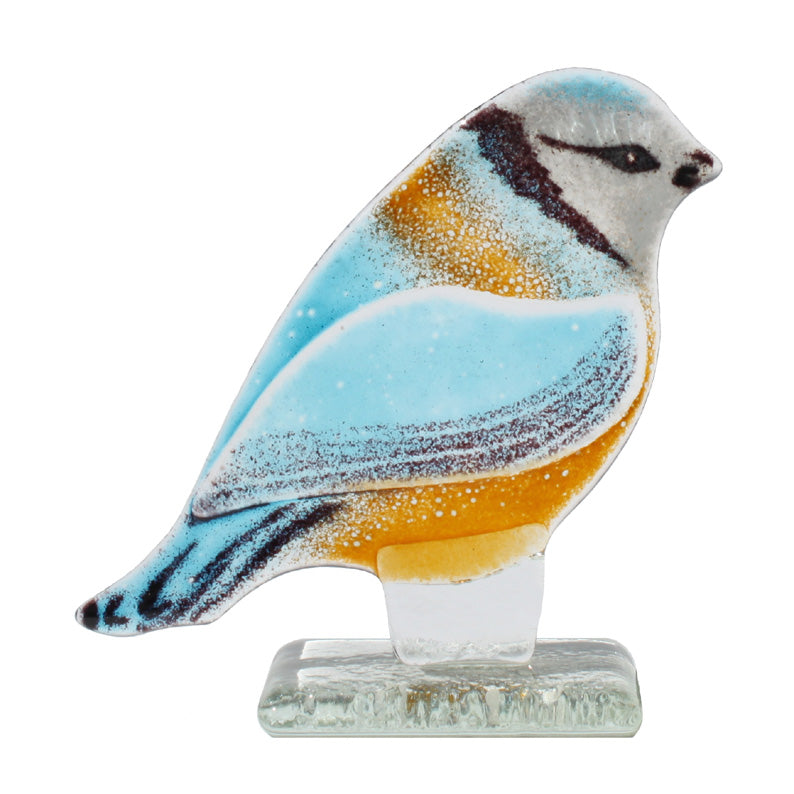 Beautiful Blue Tit Hand Made Fused Glass Ornament