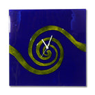 Blue Glass Clock With Yellow Spiral