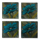 Turquoise Flowers On Glass Coasters