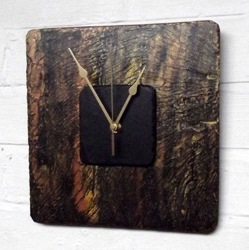 Amber Bronzed Square Slate Clock