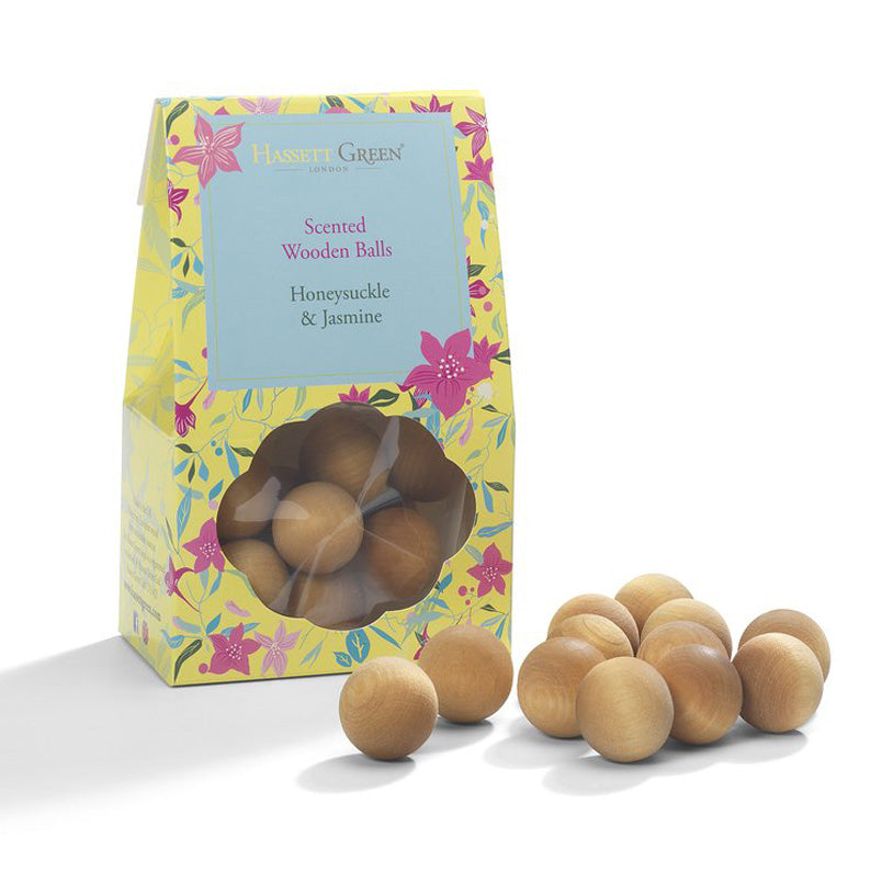 Honeysuckle and Jasmine - 12 Scented Wooden Balls Plus 30Ml Fragrance Oil Included