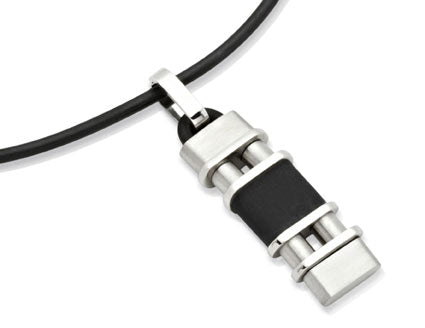 Black Rubber With Steel Elements Pendant