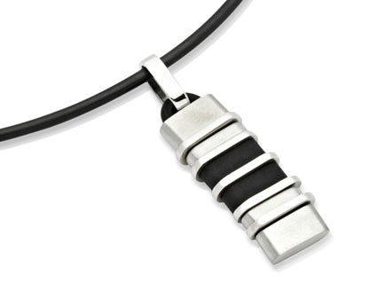 Black Rubber With Steel Elements Pendant