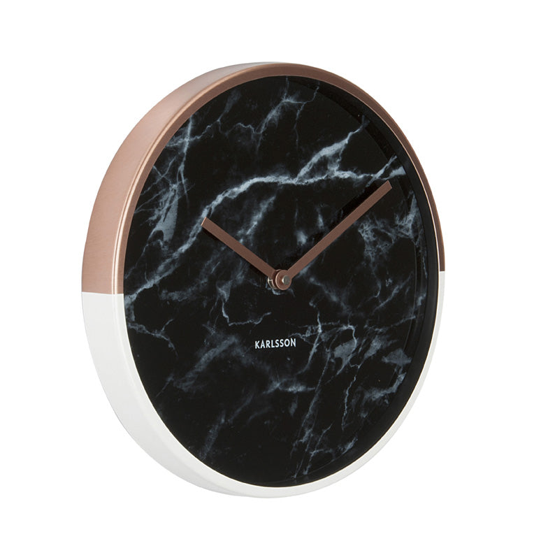 Black Marble Wall Clock With Copper And White Border