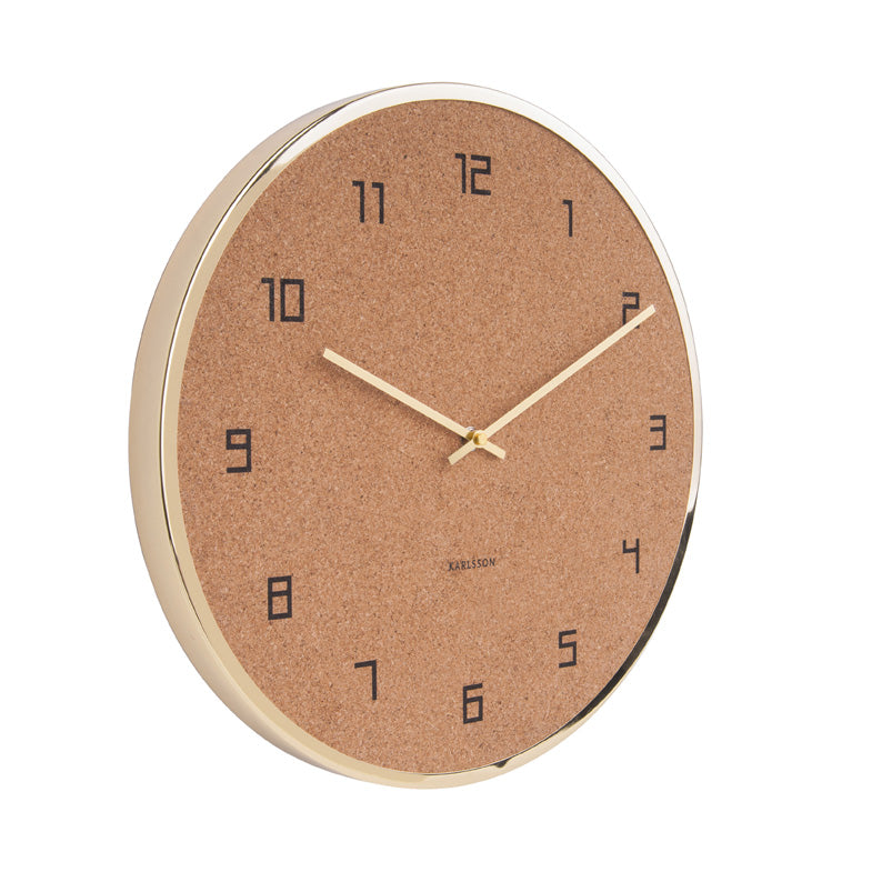 Contemporary Cork Wall Clock With Gold Case