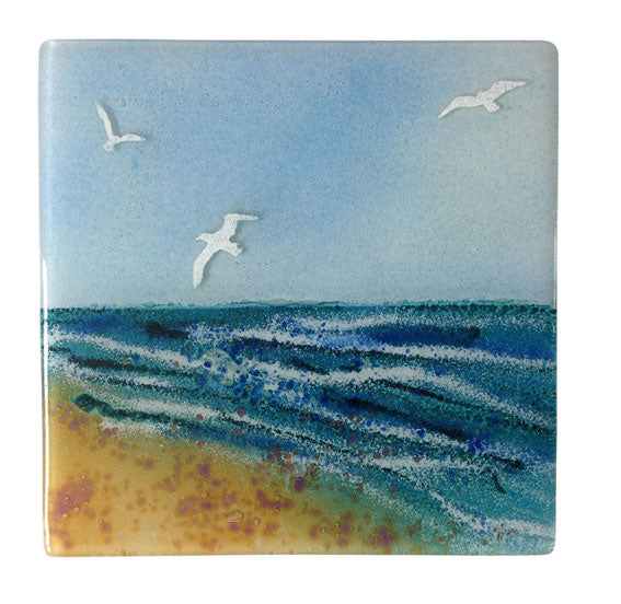 Birds By The Beach Fused Glass Wall Panel
