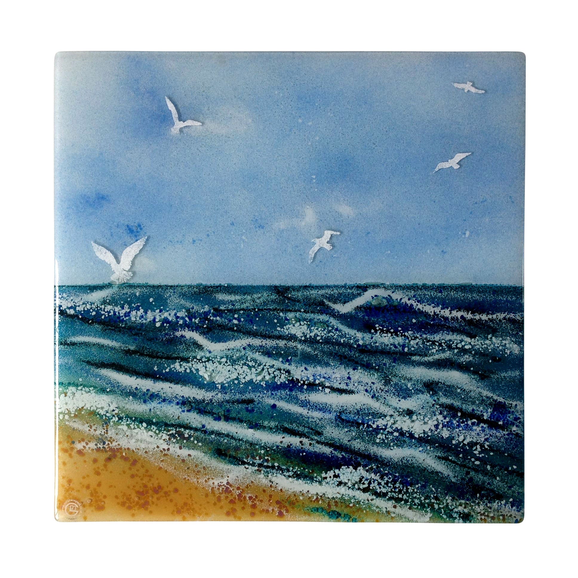 Large Birds By The Beach Fused Glass Wall Panel