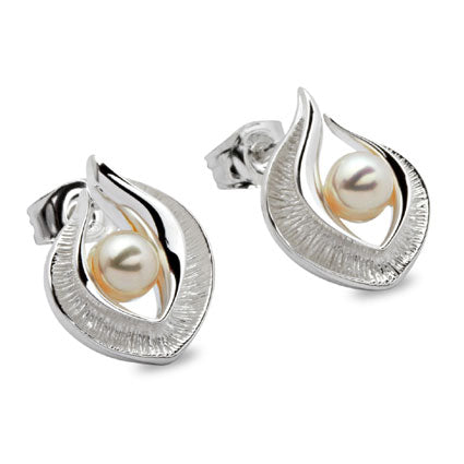 Pearl Set Textured Silver Earrings