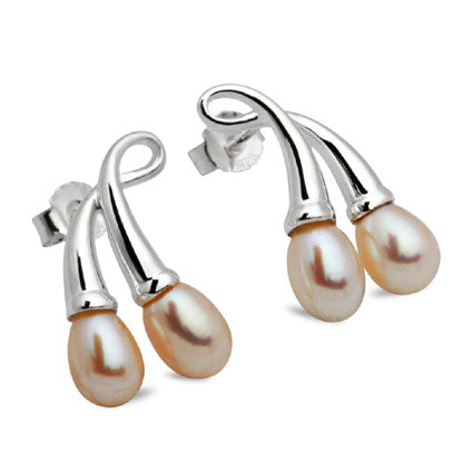 Double Pearl Droplet Silver Earrings