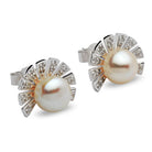 Encrusted Fan Silver Pearl Earrings