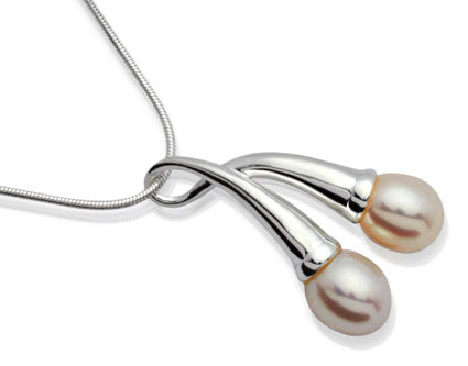 Double Pearl Droplet Silver Pendant