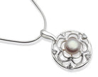 Encrusted Flower Silver Pearl Pendant
