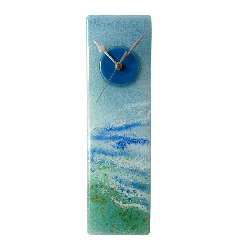 Aqua Waves Fused Glass Wall Clock