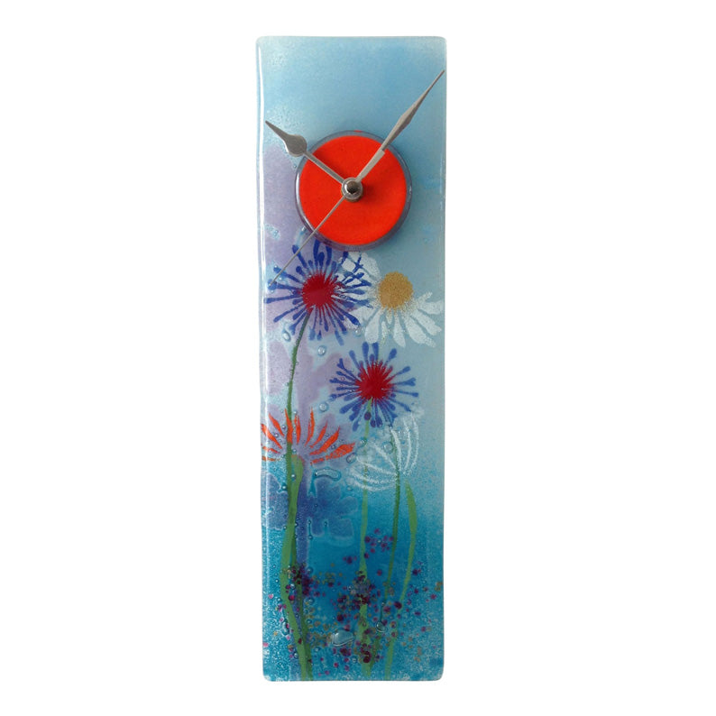 Blue Meadows Fused Glass Wall Clock