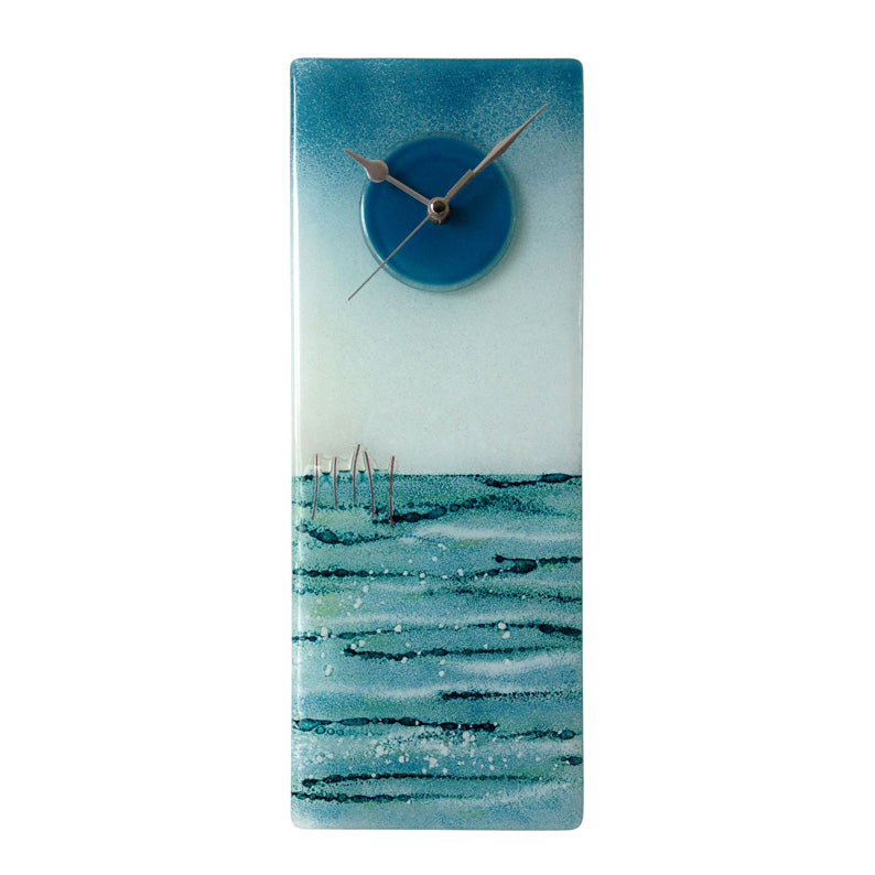 Blue and Green Seas Fused Glass Wall Clock