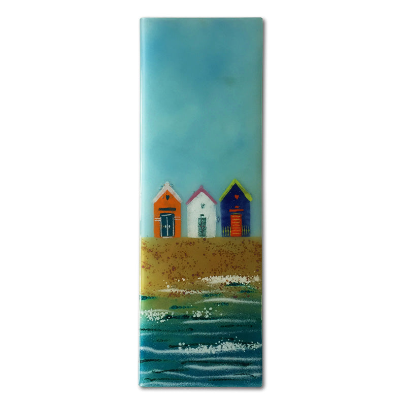 Colourful Beach Hut Fused Glass Panel