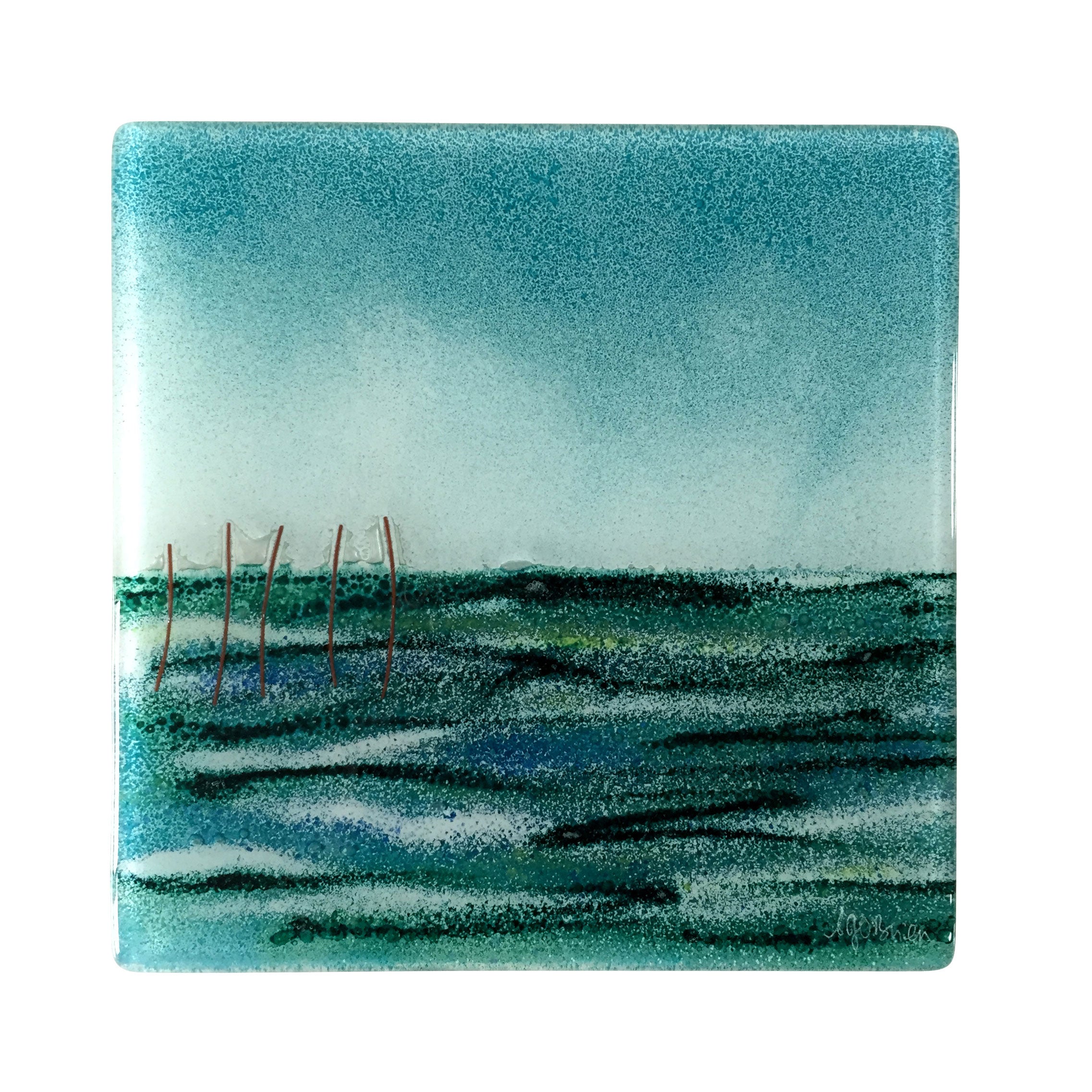 Turquoise Fields Fused Glass Wall Panel