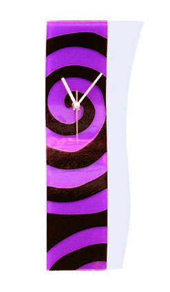 Violet With Black Swirls Fusion Glass Wall Clock