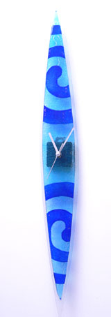 Aqua and Blue Swirls Fusion Glass Wall Clock