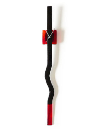 Black And Red Twisting Fusion Glass Clock