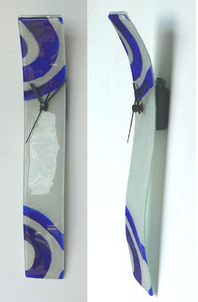 White and Blue Swirls Fusion Glass Wall Clock