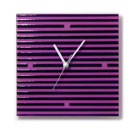 Violet And Black Retro Stripes Wall Clock