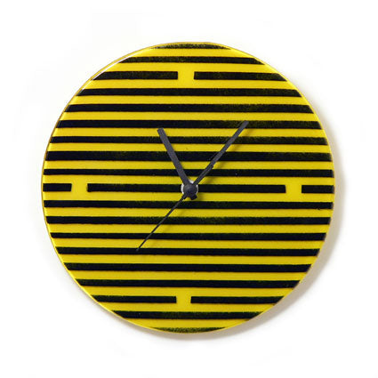 Yellow And Black Retro Stripes Wall Clock