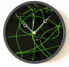 Round Concrete Black And Green Lines Glass Wall Clock
