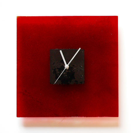 Red And Black Hoops Glass Wall Clock