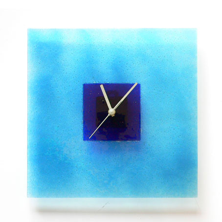 Aqua And Blue Hoops Glass Wall Clock