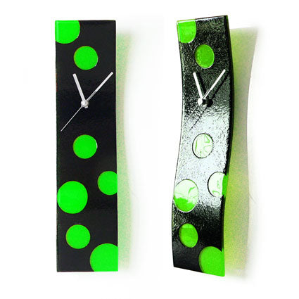 Black With Green Bubbles Fusion Glass Wall Clock
