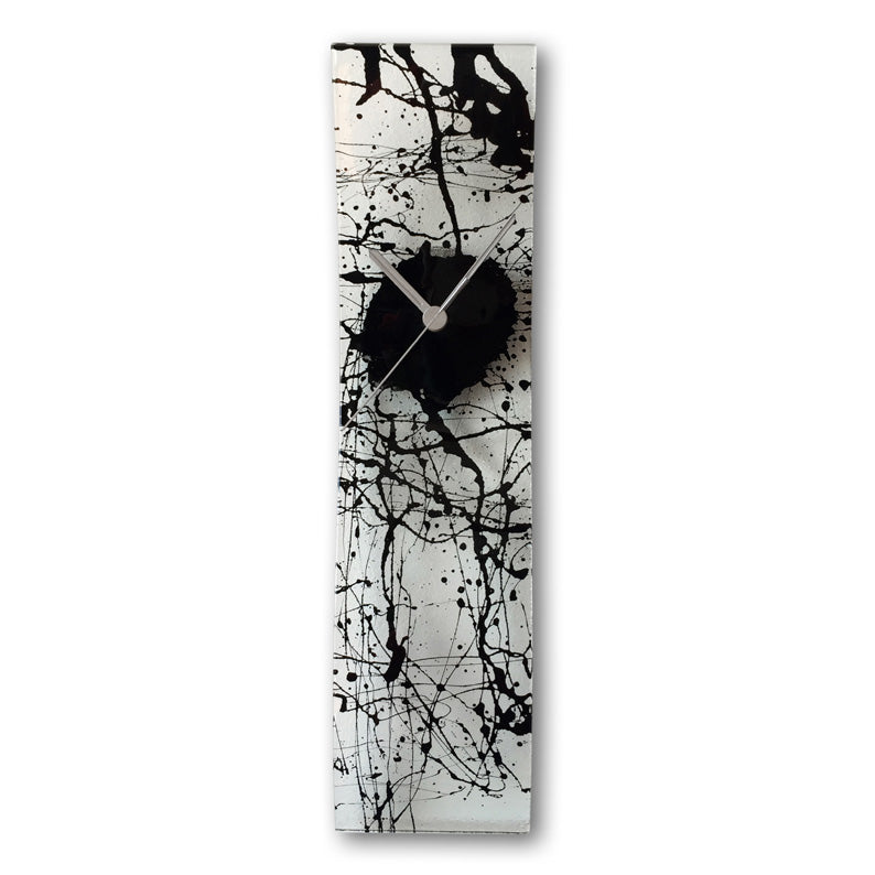 Abstract Black On Clear Fused Glass Wall Clock