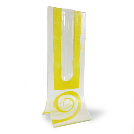 Yellow Retro Swirl Fused Glass Design Vase