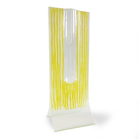 Yellow Vertical Stripes Fused Glass Design Vase