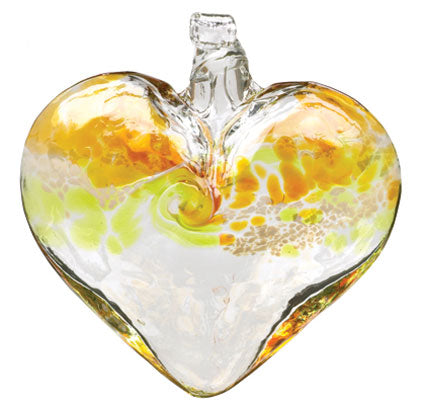 3" Gold and Lime Van Glow Hand Blown Glass Heart