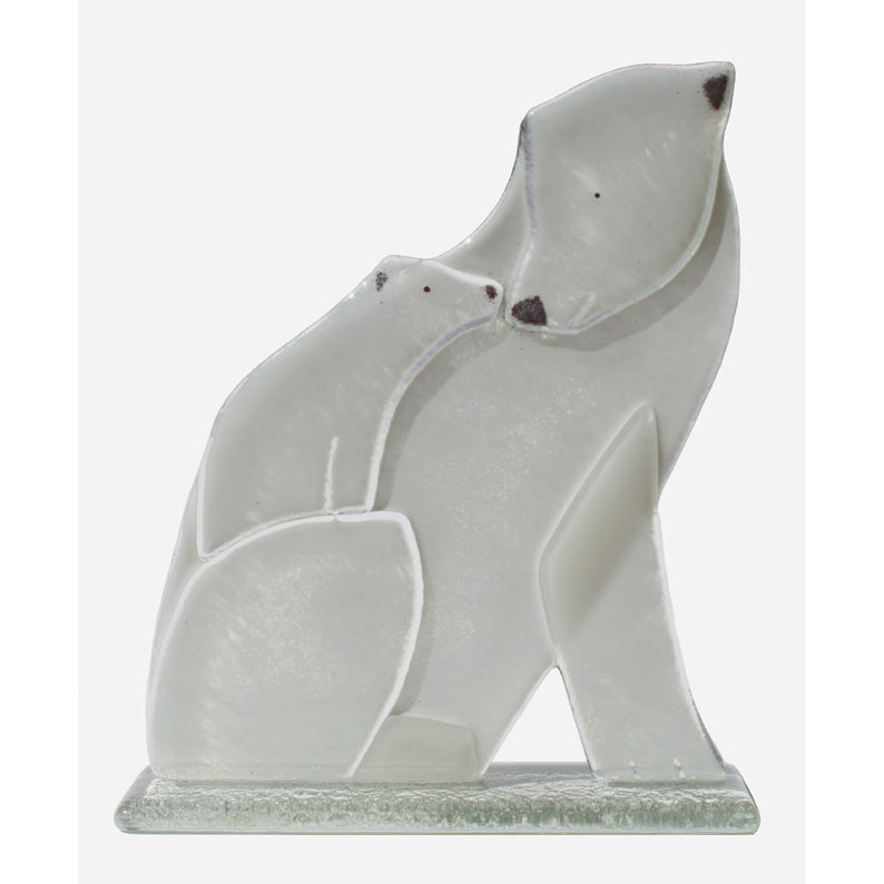Adorable Polar Bear With Cub Glass Figurine