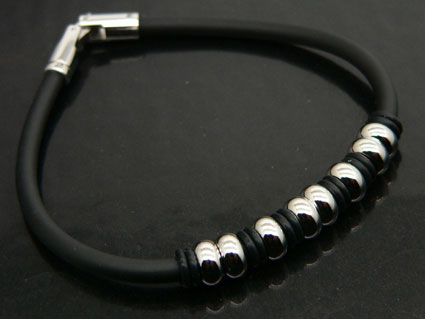 Black Rubber Bracelet With Steel Beads