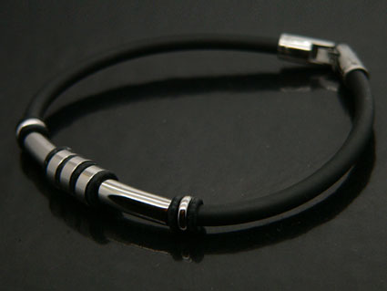 Black Rubber Bracelet With Steel Beads