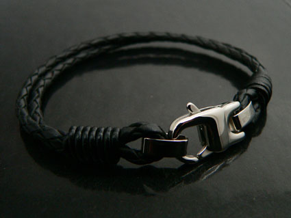 Double Row Black Leather Bracelet