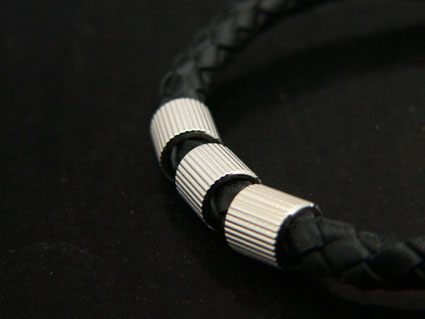 Black Leather Bracelet With Steel Sliders