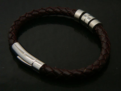 Brown Leather Bracelet With Steel Sliders