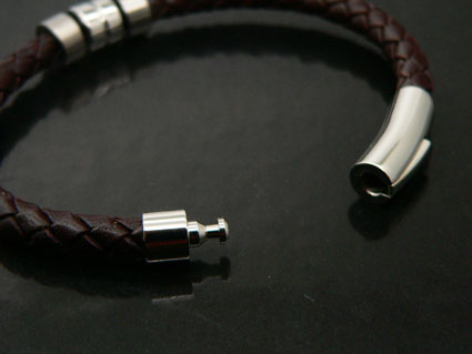 Brown Leather Bracelet With Steel Sliders