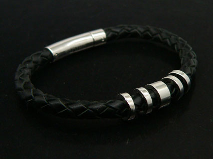 Black Leather Bracelet With Steel Elements