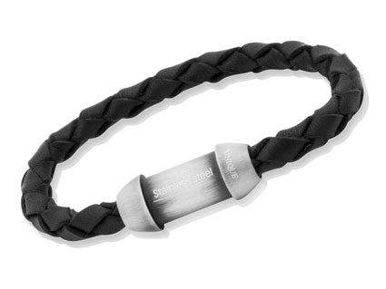 Black Leather Bracelet For Interchangeable Beads