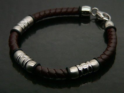 Brown Rubber Bracelet With Steel Beads