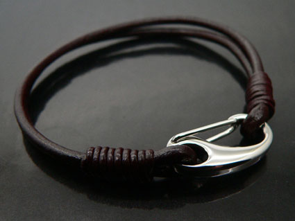 Double Row Brown Leather Bracelet
