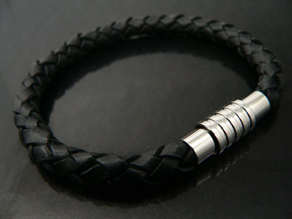 Black Leather Bracelet With Magnetic Clasp